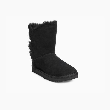 UGG Classic Short Fluff High-Low Black Boots for Women (XUFT02387)